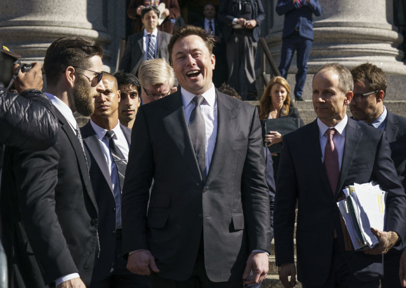 Elon Musk exits federal court on April 4, 2019 in New York City.