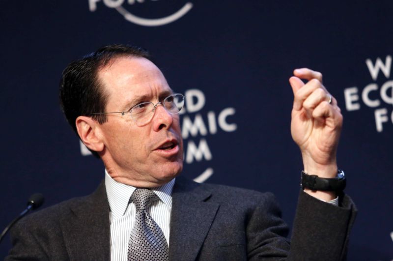 AT&T CEO Randall Stephenson speaking and gesturing in an appearance at the World Economic Forum.