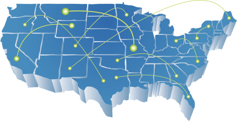 A US map with lines representing broadband networks.