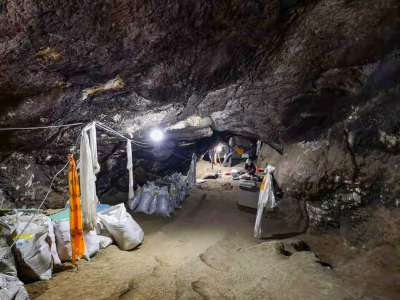 Photo of archaeological excavations in karst cave.
