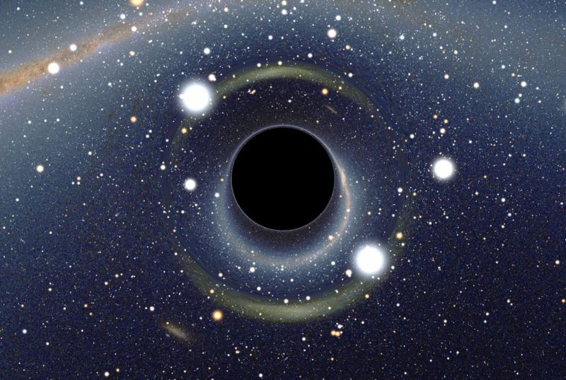 Simulated view of a black hole in front of the Large Magellanic Cloud.