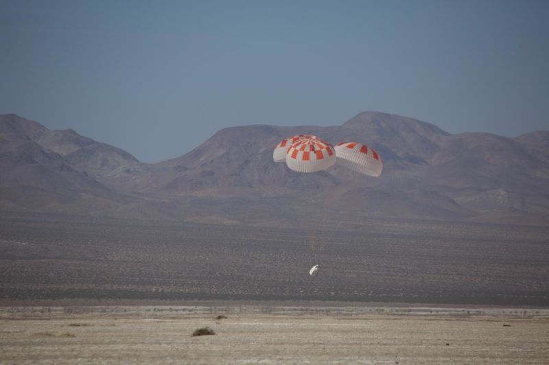 SpaceX performs its fourteenth overall parachute test supporting Crew Dragon development in the Mojave Desert in March 2018. 