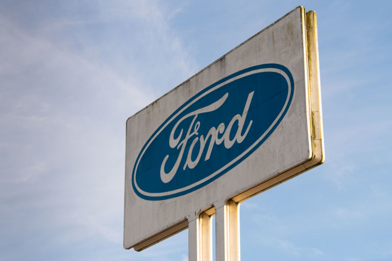 A Ford sign at the Ford Engine Plant in Bridgend, South Wales—one of the plants slated to be closed in the next 18 months.