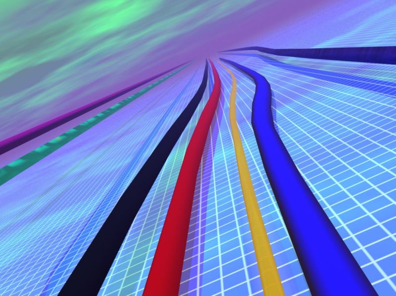 Illustration of red, blue, yellow, and black lines on a grid, representing broadband speeds.