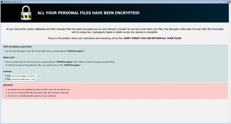 Screenshot of ransomware.