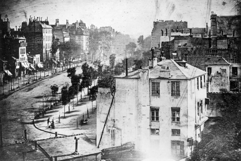 The earliest reliably dated photograph of people, taken by Louis Daguerre one spring morning in 1838.