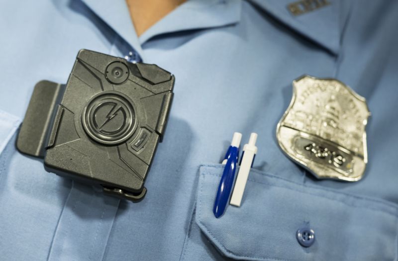 A body camera from Taser is seen during a press conference at City Hall September 24, 2014 in Washington, DC.