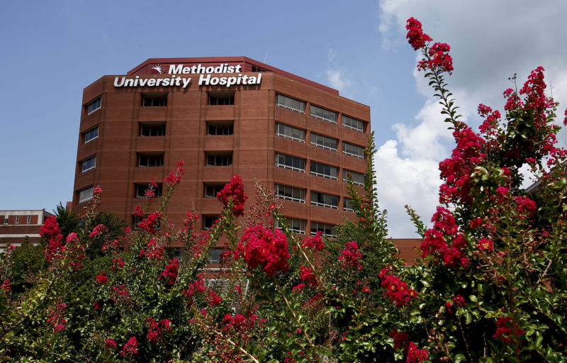The exterior of Methodist University Hospital in Memphis, Tenn.