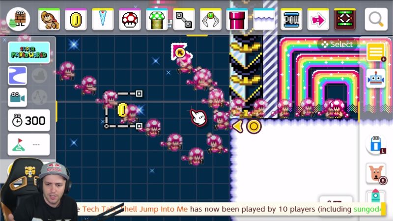 A scene from the creation of the since-deleted "Kai-Zero G" in <em>Super Mario Maker 2</em>.