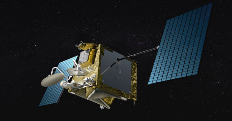 Illustration of a OneWeb satellite in space.