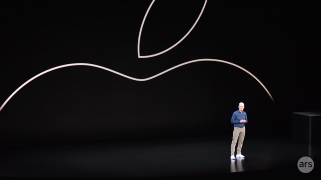 Tim Cook on stage during an Apple event in September 2018. 