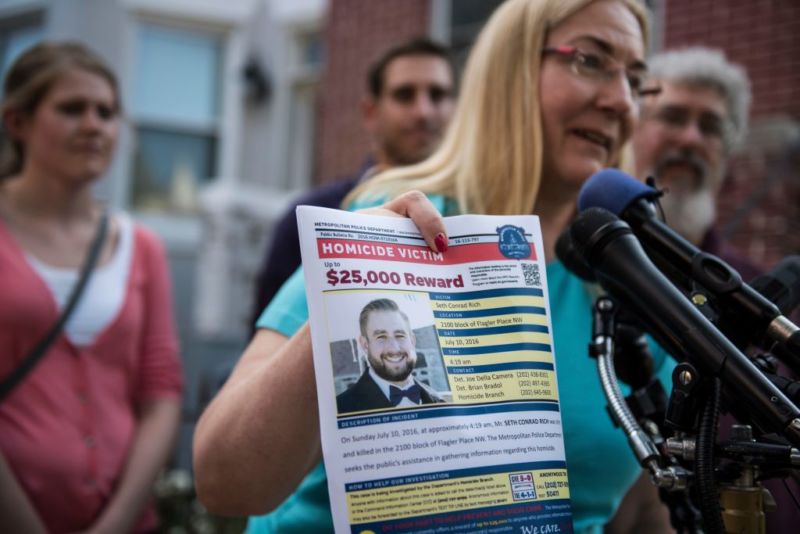 Mary Rich, the mother of slain DNC staffer Seth Rich, gives a press conference in Bloomingdale on August 1, 2016. SVR agents jumped on Seth Rich's death as an opportunity to launch a disinformation campaign, according to a new report. 