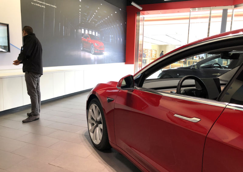 A Model S at a Tesla showroom on March 1, 2019 in California.