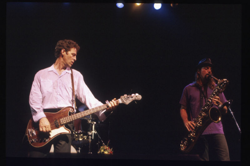 Bass guitarist Mark Sandman and saxophonist Dana Colley in concert with their band Morphine in the '90s.